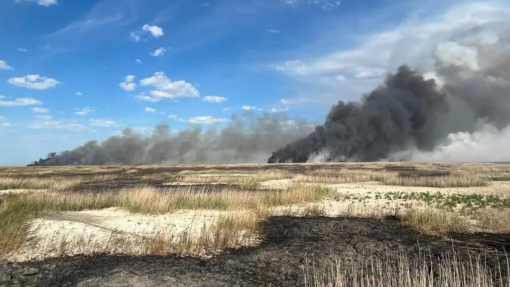 200 тонн воды сбросили для тушения пожара в Атырауской области